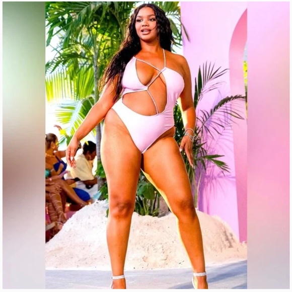 PrettyLittleThing Other - Pretty Little Thing Women´s Plus Asymmetric Diamante Strap Swimsuit In Pink